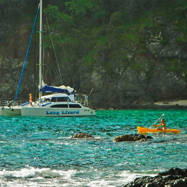 Our attractive catamaran, offering comfort and ease amidst the stunning natural views of the Pacific Ocean
